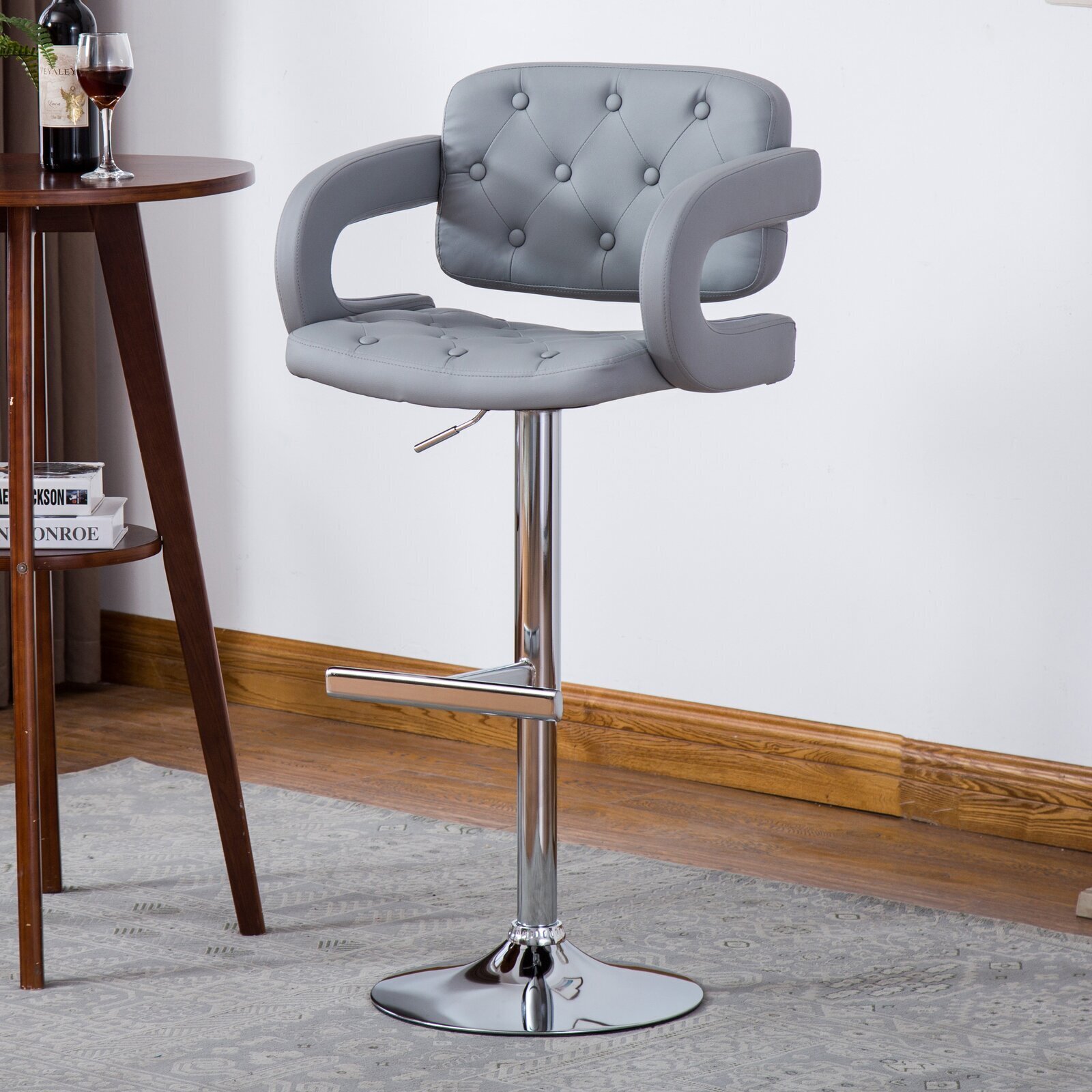 Swivel Adjustable Height Bar Stool with Armrests