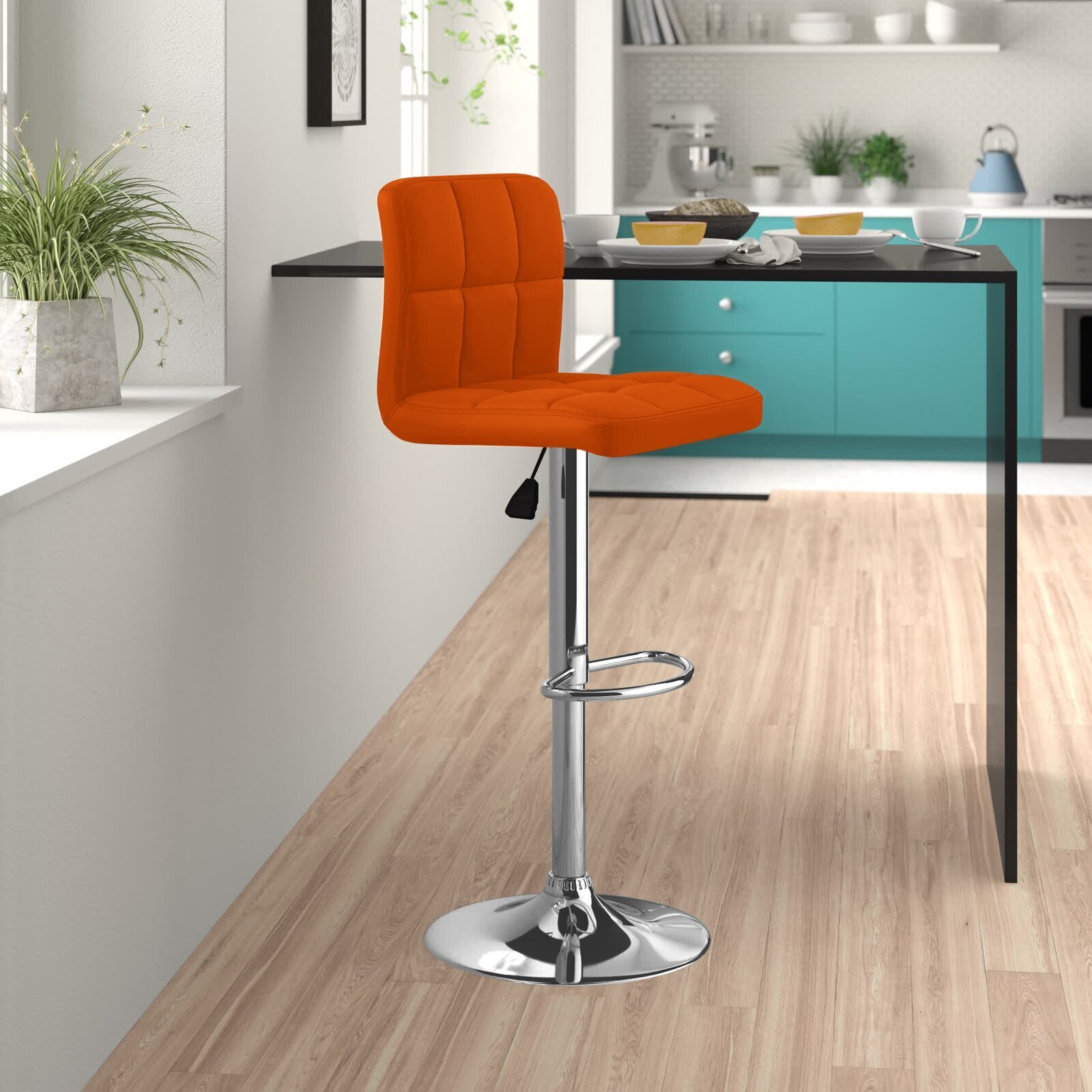 Swivel Adjustable Height Bar Stool with Padded Seat