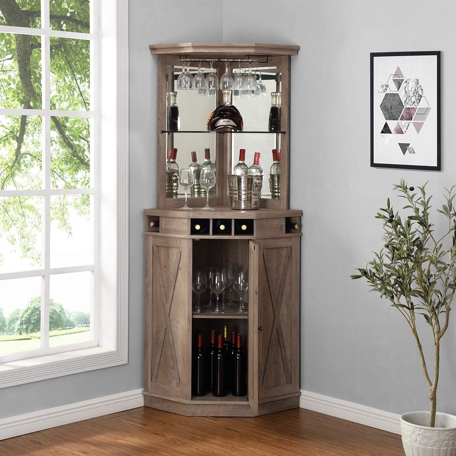 Tall Corner Cabinet with Bar