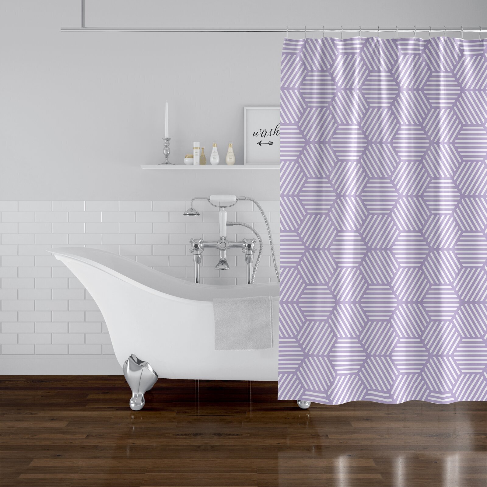 Tall Shower Curtain with Geometric Pattern