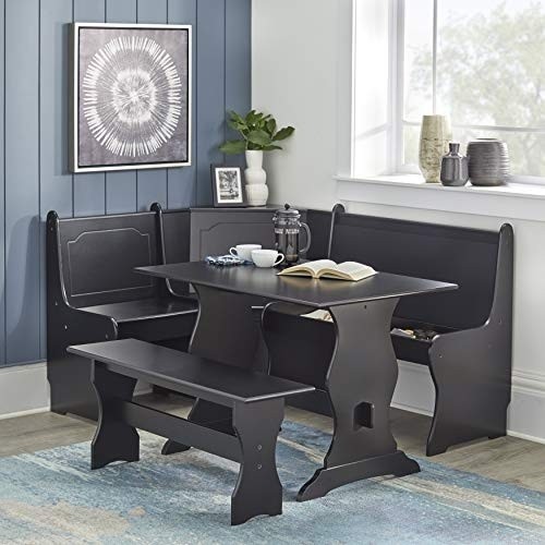 Target Marketing Systems Traditional Style 3 Piece Nook Corner Dining Set, Seats 6, Black
