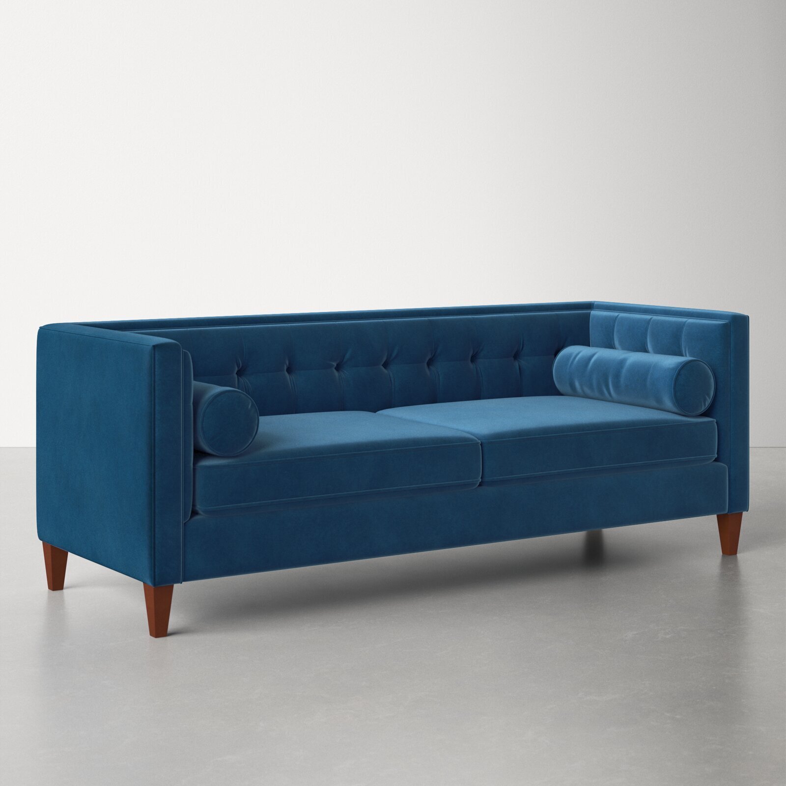 Teal Tufted Sofa with Boxy Frame