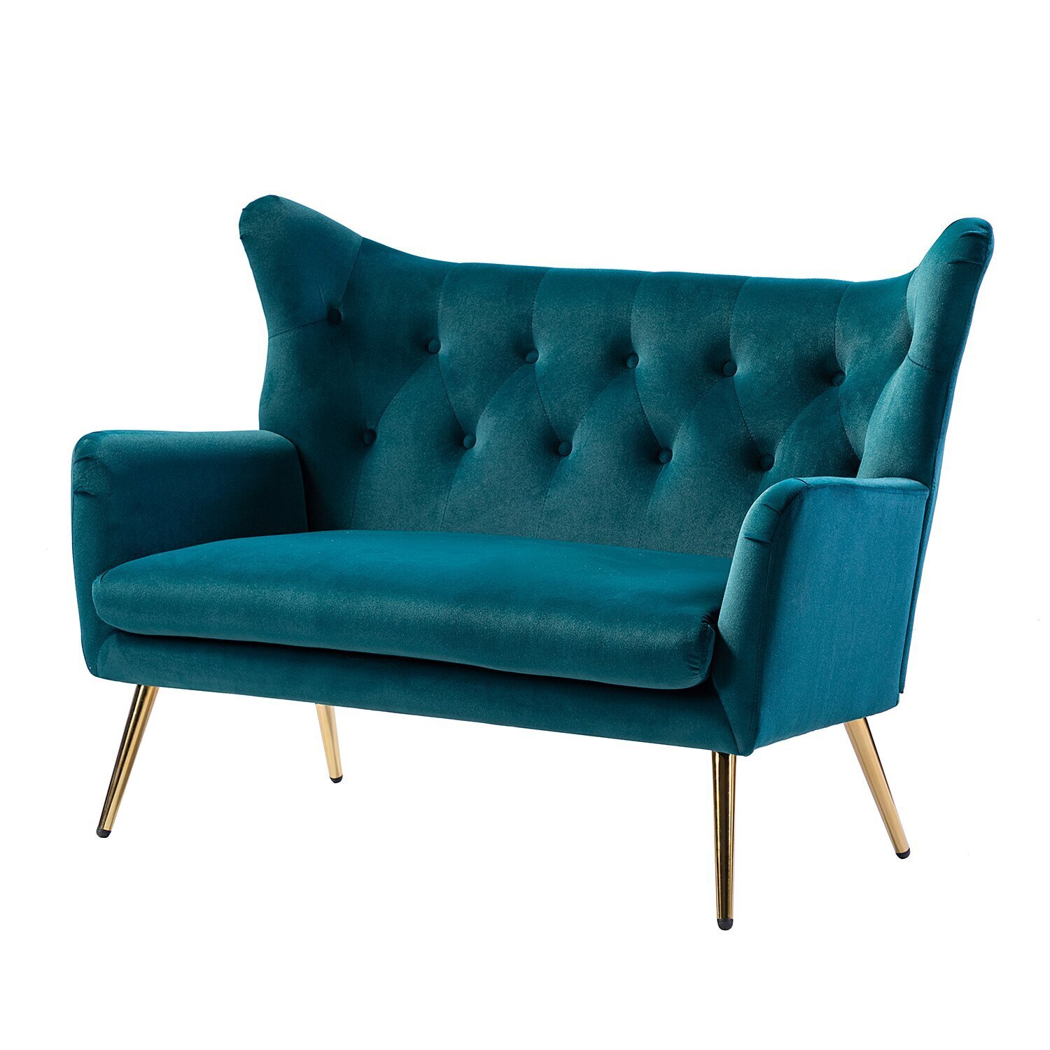 Teal Velvet Couch with Wing Back