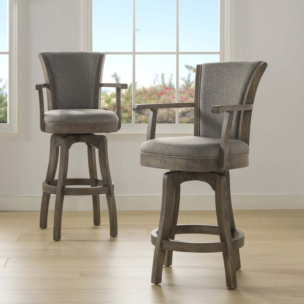 Textured Wooden Swivel Bar Stool with Back and Arms