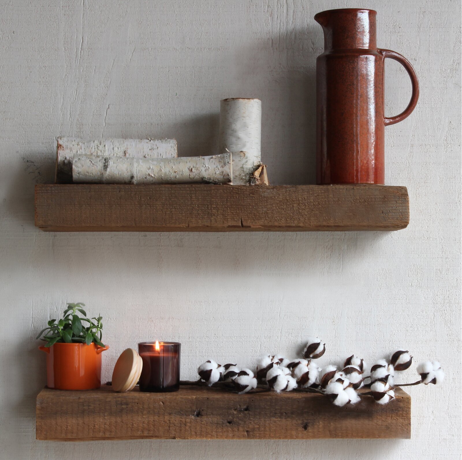 Thick raw wood shelves 