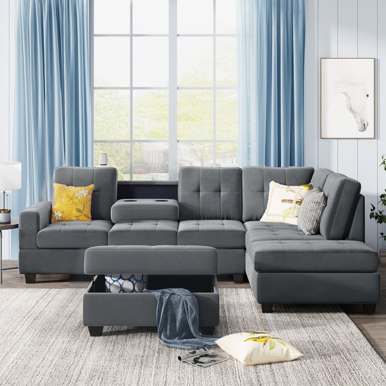 Three Piece Gray Microfiber Sectional Couch