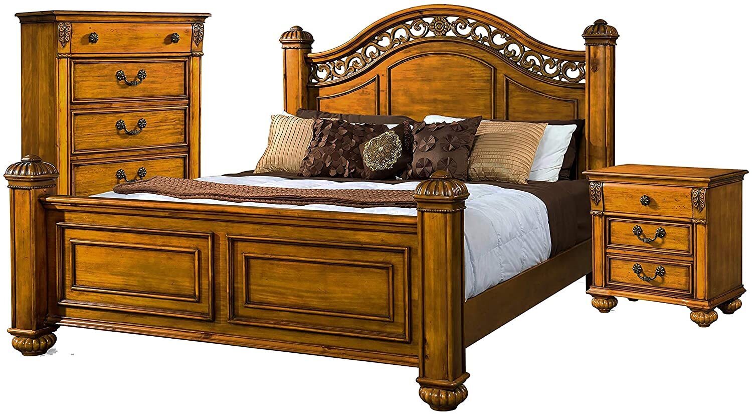 Three Piece Oak Low Profile Four Poster Bed