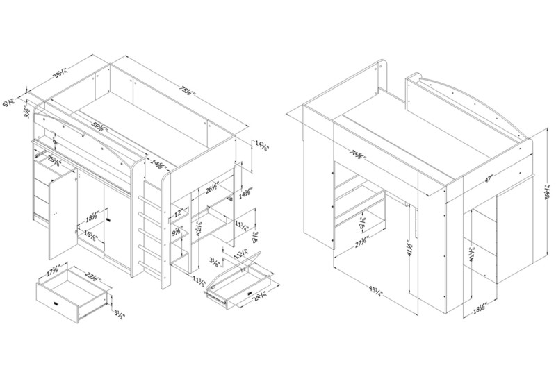 Tiara Twin 4 Drawer Loft Bed with Built-in-Desk by South Shore