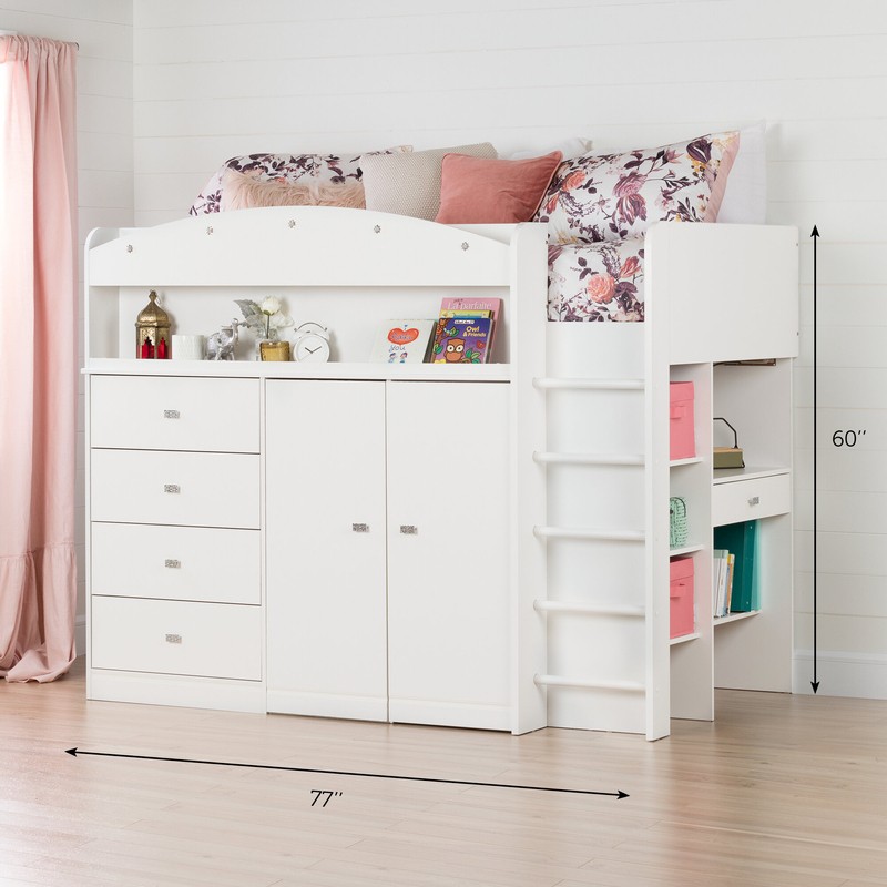 Tiara Twin 4 Drawer Loft Bed with Built-in-Desk by South Shore