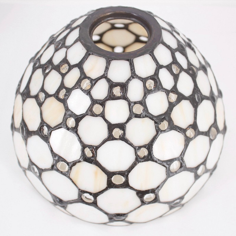 Tiffany Bankers Lamp W8H22 Inch Cream Stained Glass Table Desk Reading Light Crystal Pearl Bead Style Shade S005 World Menagerie LAMPS Living Room Bedroom Study Bookcase Coffee Bar Gifts