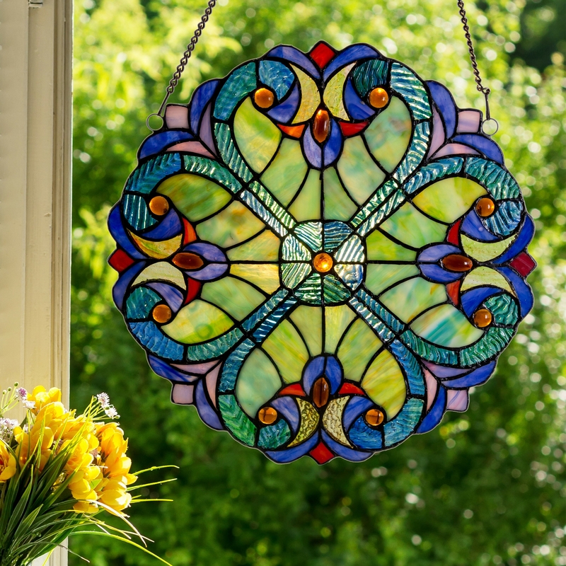 Triangles Around A Circle. Colourful Stained Glass Panel. Stained Glass Sun-catcher. Stained Glass selling Art