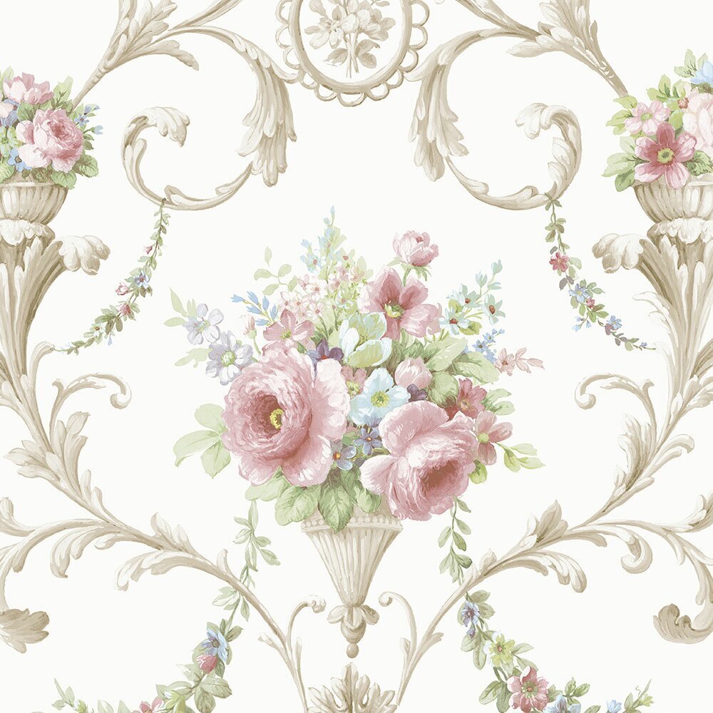 Traditional floral design matte finish wallpaper