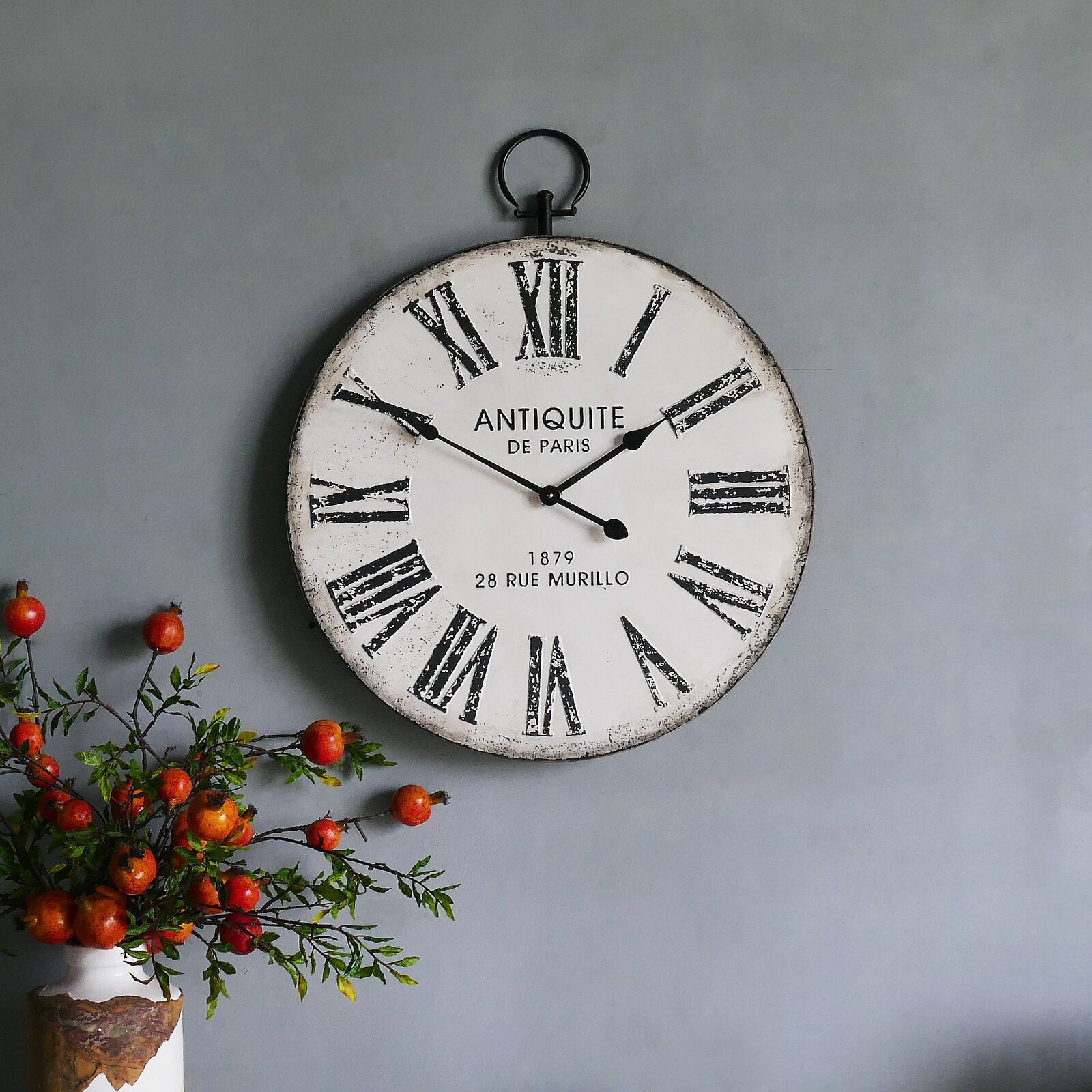 Wall Clock Vintage French Country Style Rustic Round Wood 23.5" Large Roman Deco 