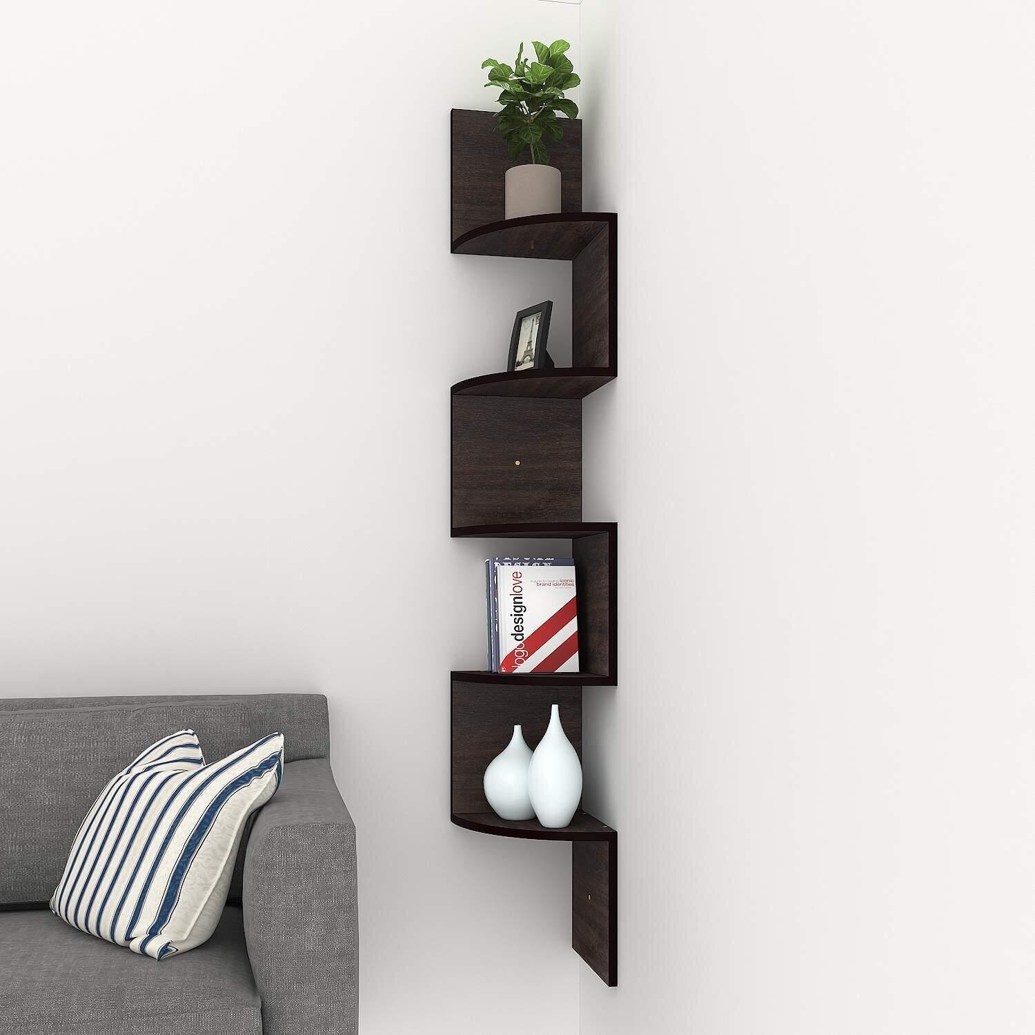 Traditional L shaped corner wall shelves