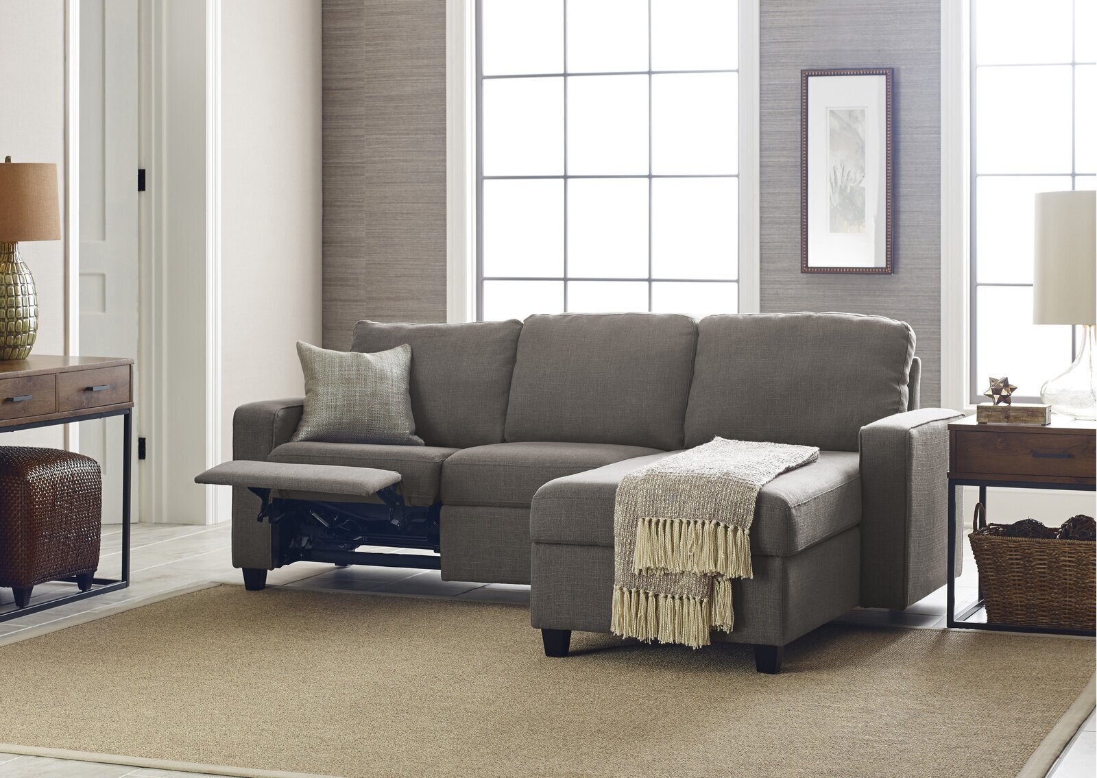 Traditional Sofa Couch with Recliner and Chaise Lounge