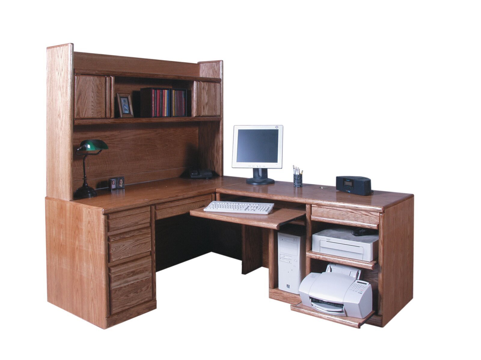 Traditional Solid Wood L Shaped Desk with Hutch