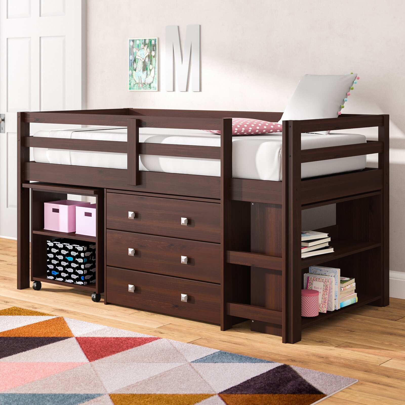 Traditional Twin Loft Bed With Bookcase