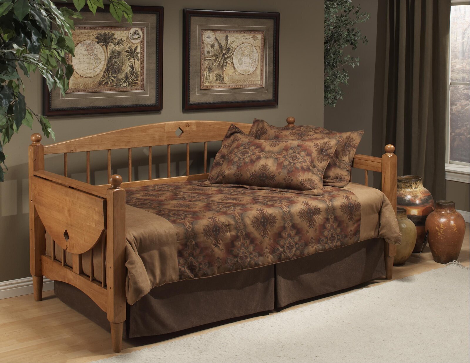 Traditional wooden day bed with side table