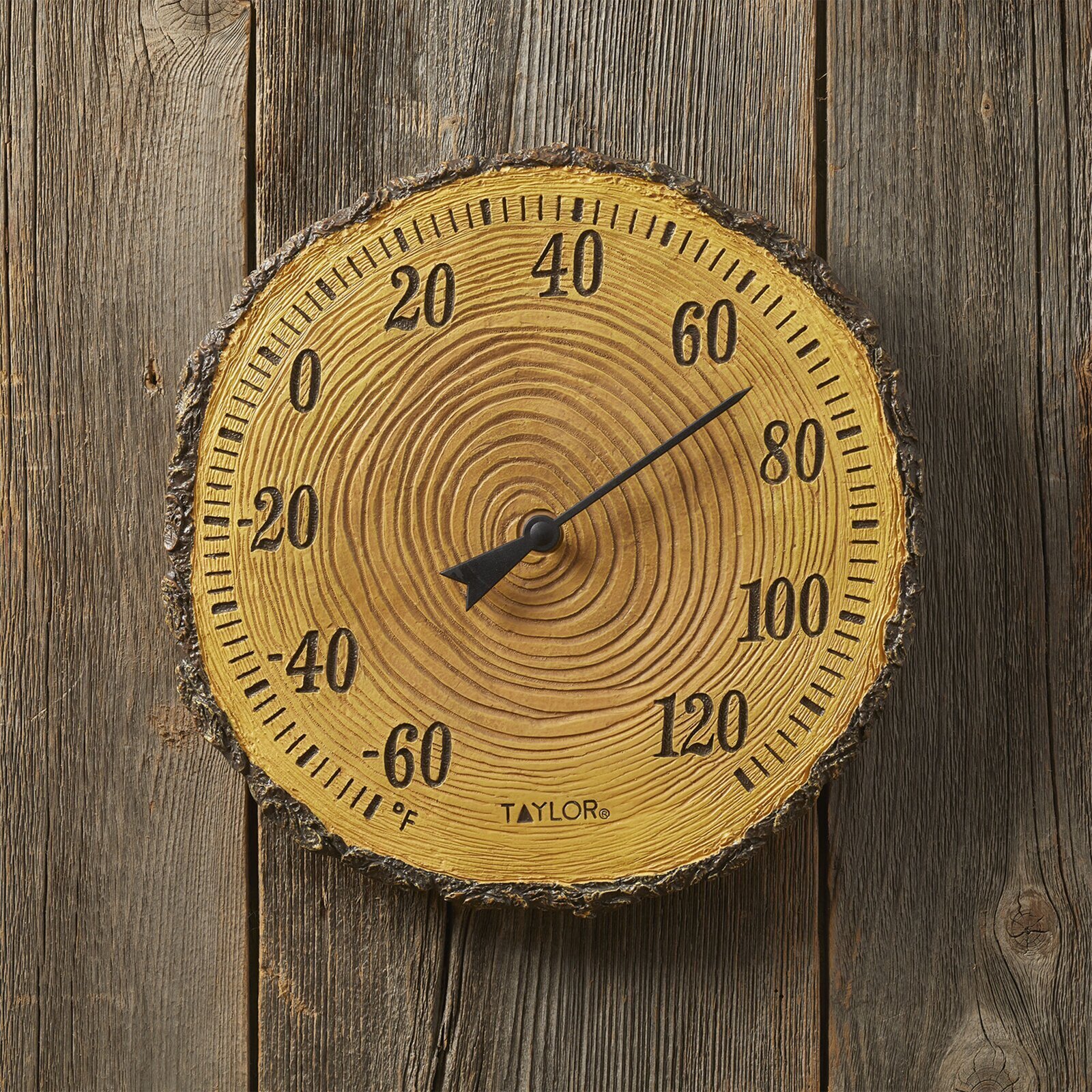 Tree Trunk Wooden Outdoor Thermometer