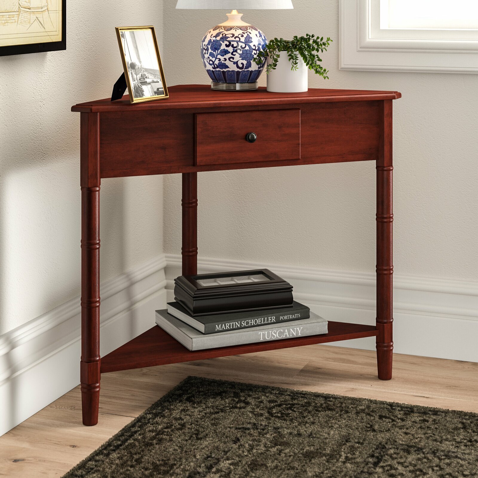 Triangle Corner Table with Drawer Storage 