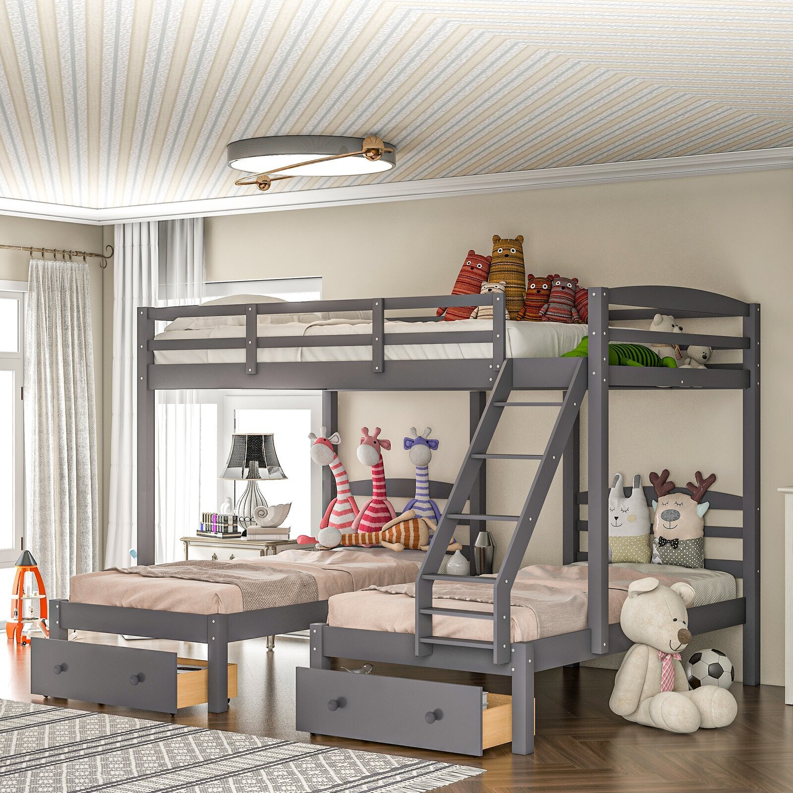 Triple Bunk Bed with Drawers