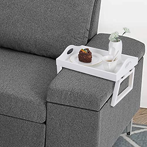 White Grey Wooden Arm Chair Tray Sofa Rest Remote Organiser Serving Tray Storage 