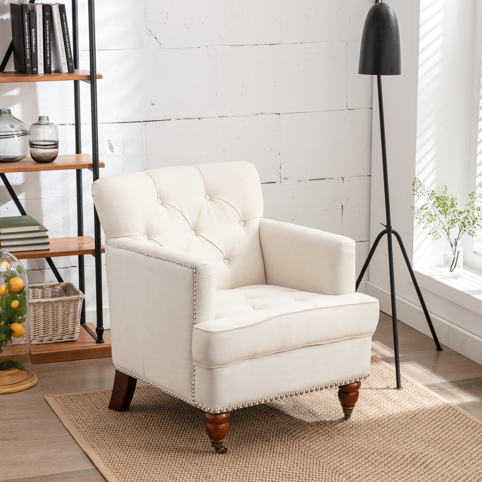 Tufted Back White Leather Chair