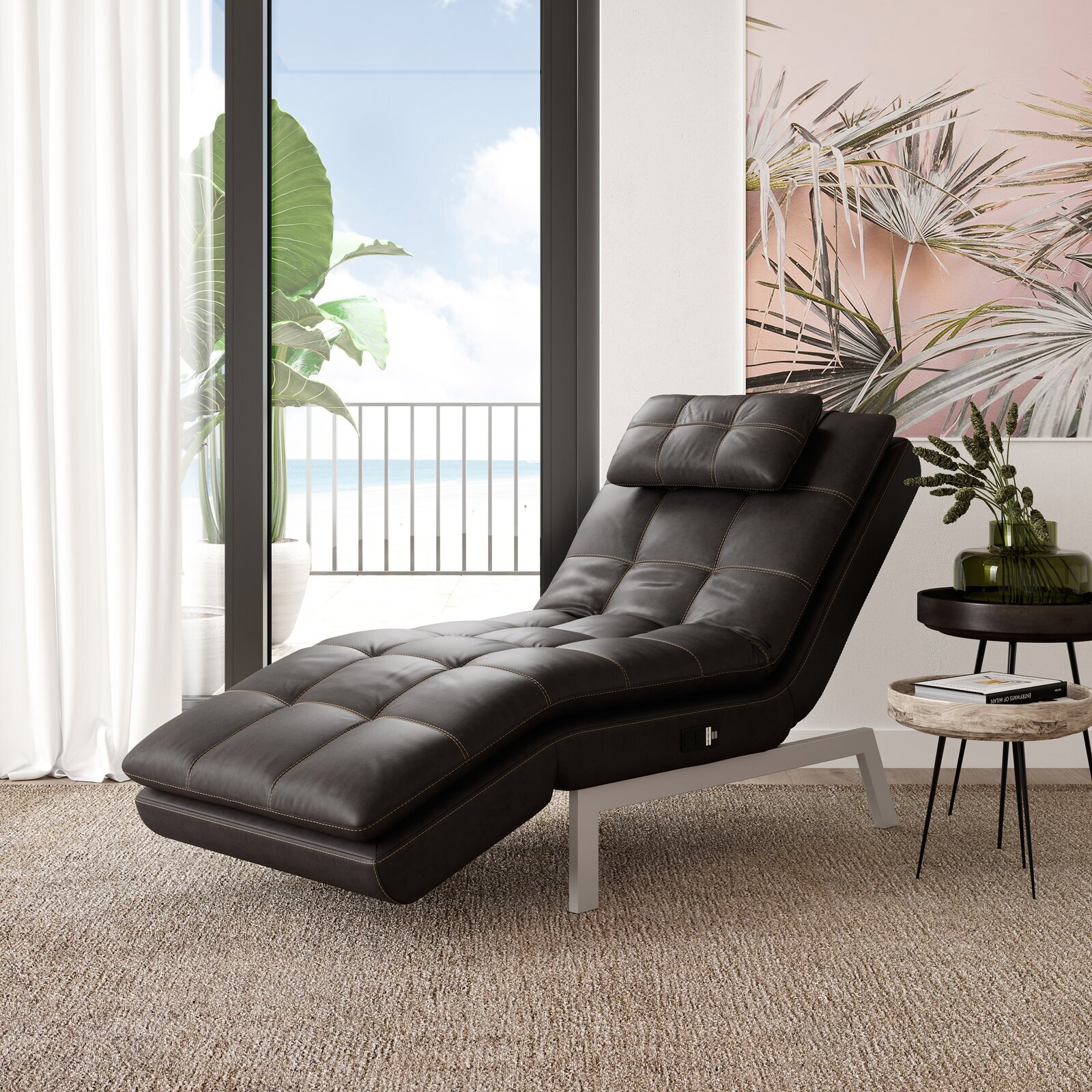 Tufted leather chaise