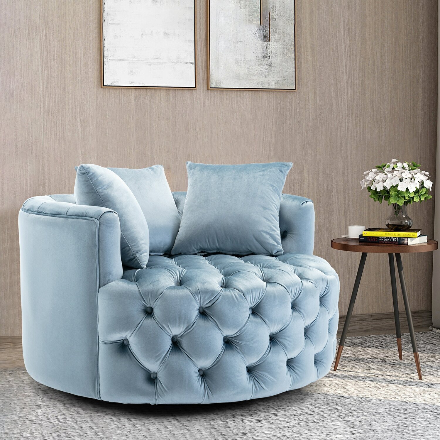 Tufted Velvet Round Lounge Chair