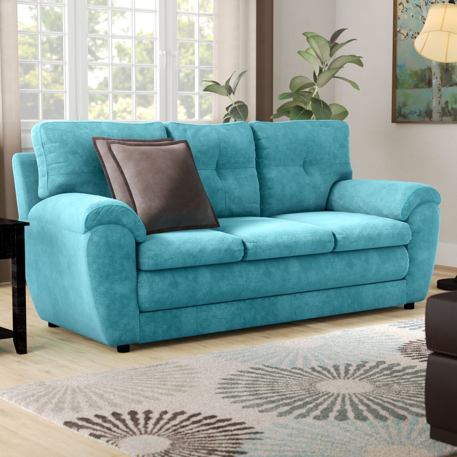 Turquoise Couch with Pillow Top Arms
