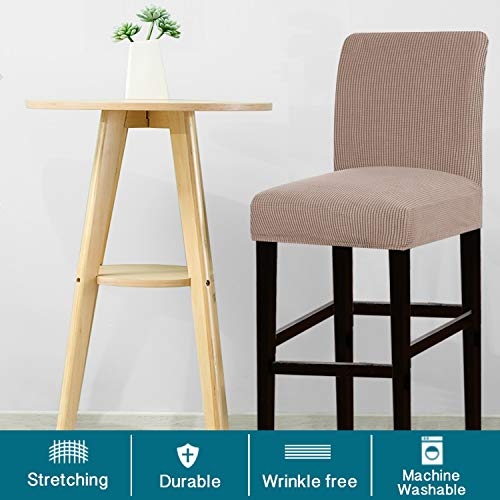 Turquoize Stretch Bar Stool Cover Counter Stool Pub Chair Slipcover for Dining Room Cafe Barstool Slipcover Removable Furniture Chair Seat Cover Jacquard Fabric with Elastic Bottom Set of 2, Khaki