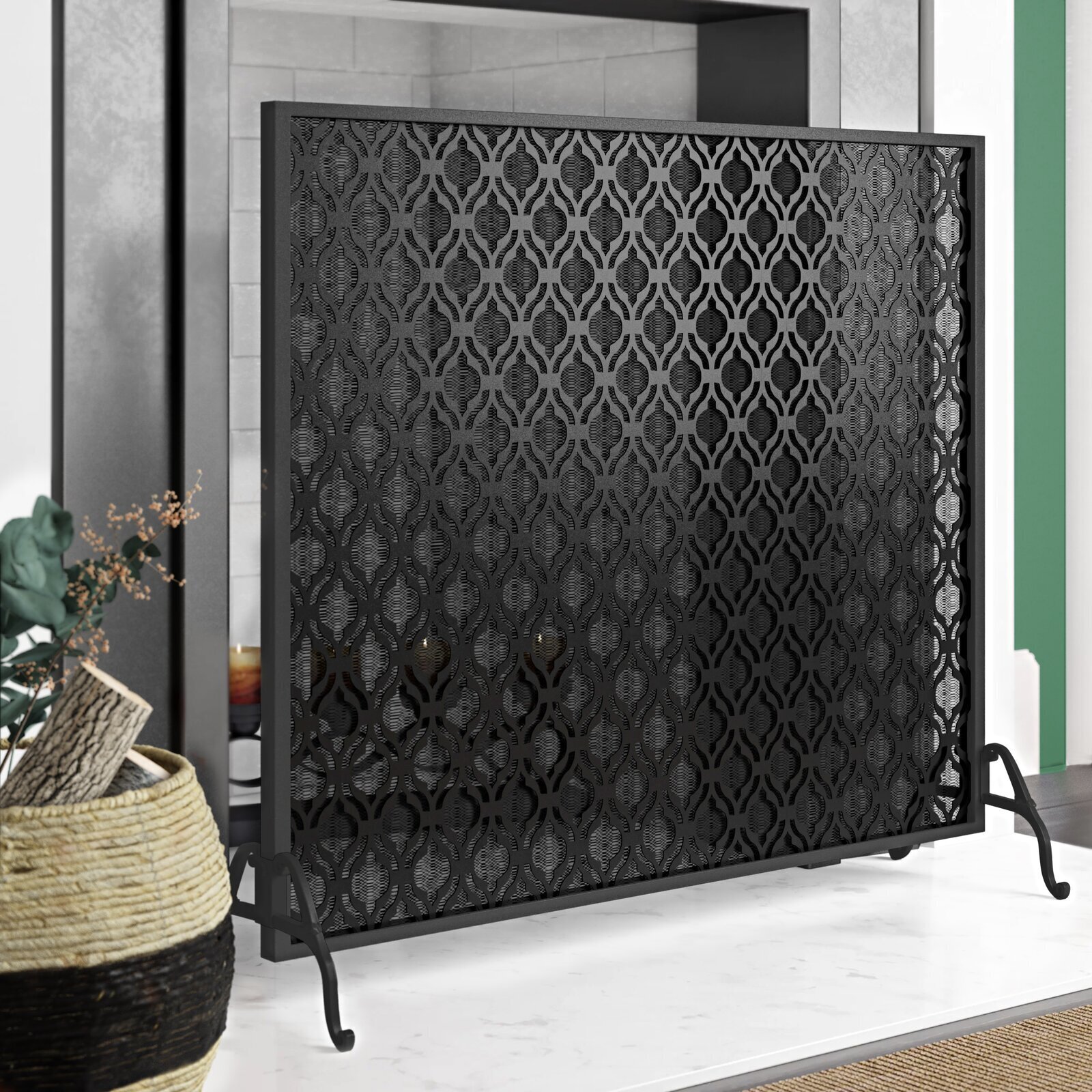 Tuscan styled Lifted Iron Fireplace Screen