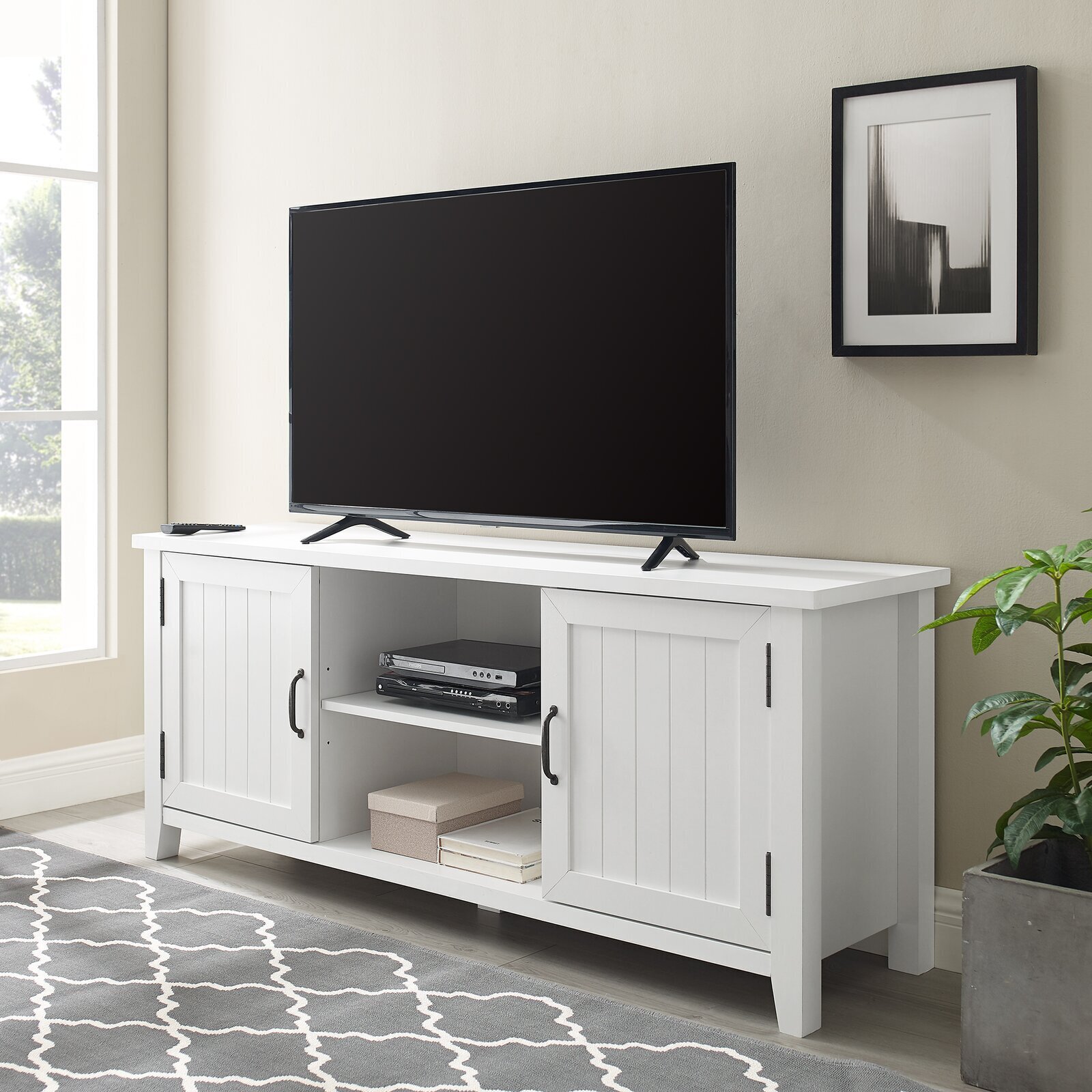 TV Cabinet White with Side Cabinets