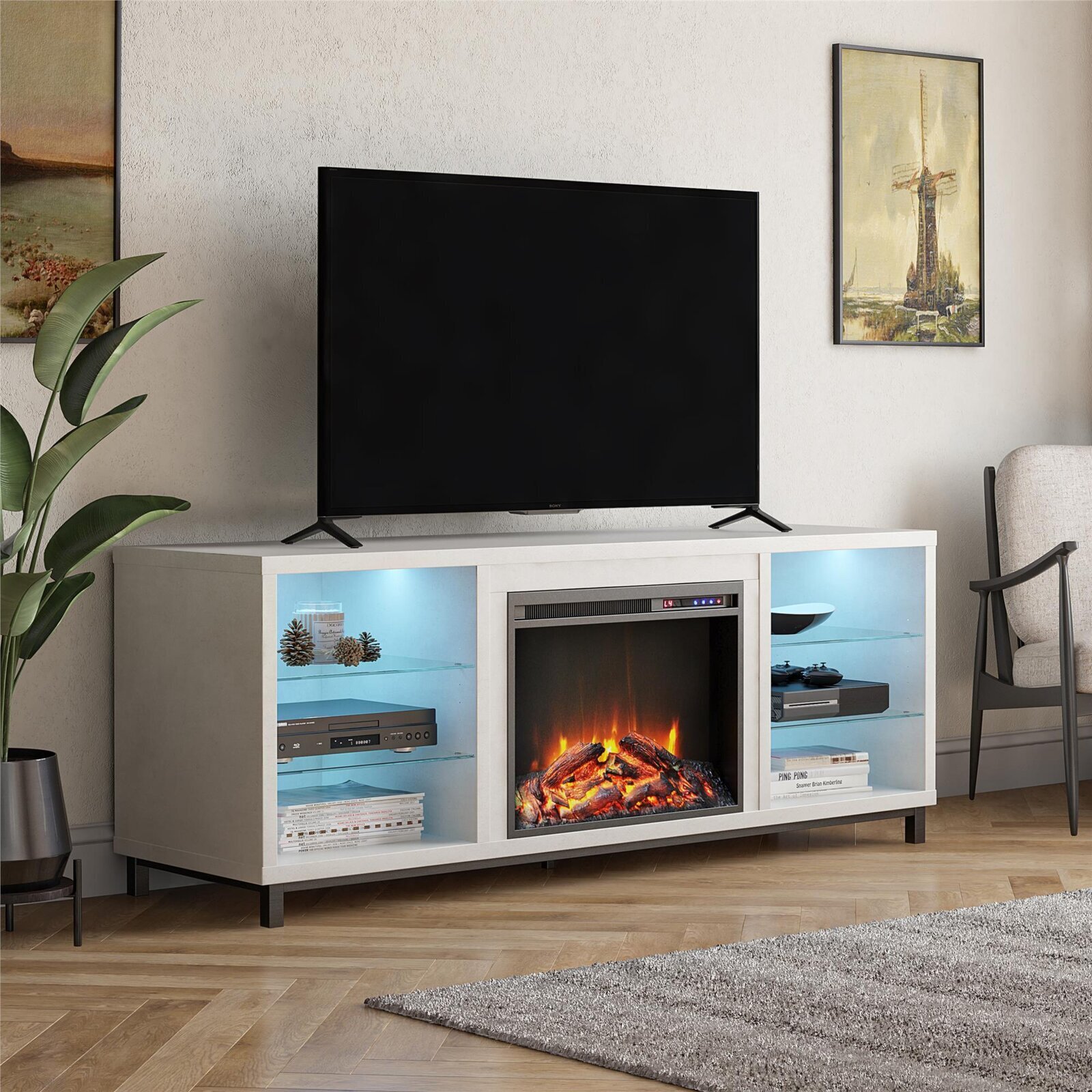 TV Stand with Faux Fireplace