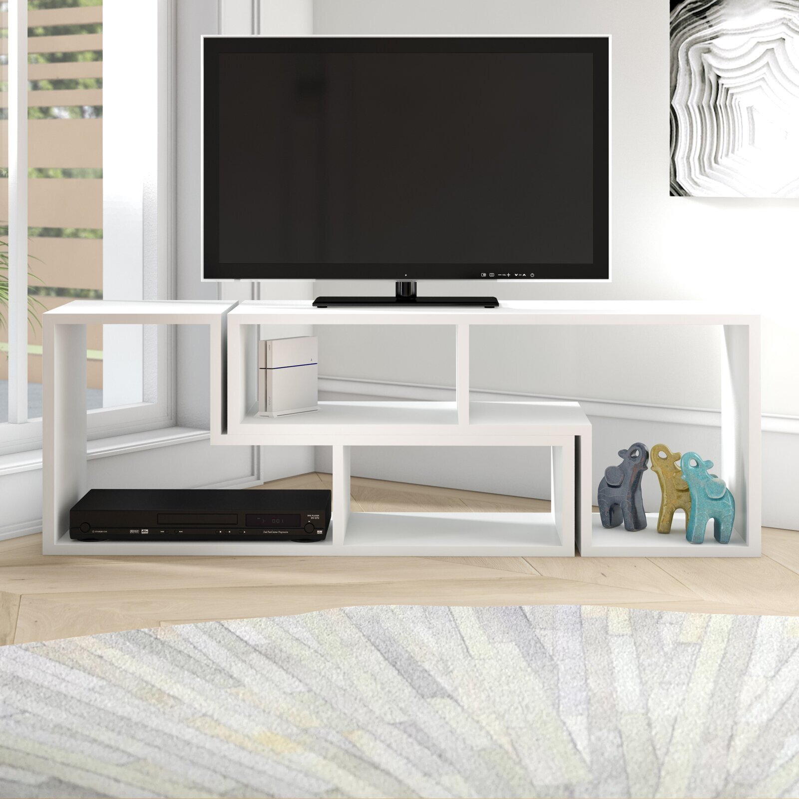 TV Unit White Colour with Modular Shelving 