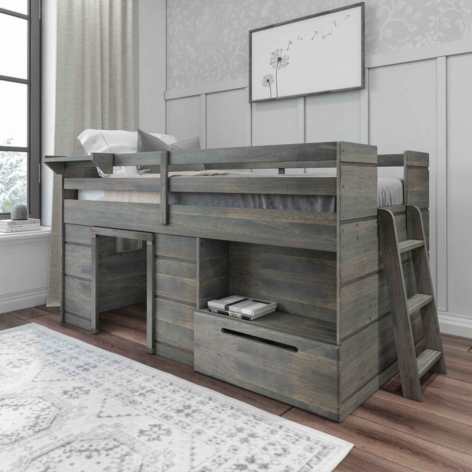 Twin Solid Pine Wood Loft Bed With Storage