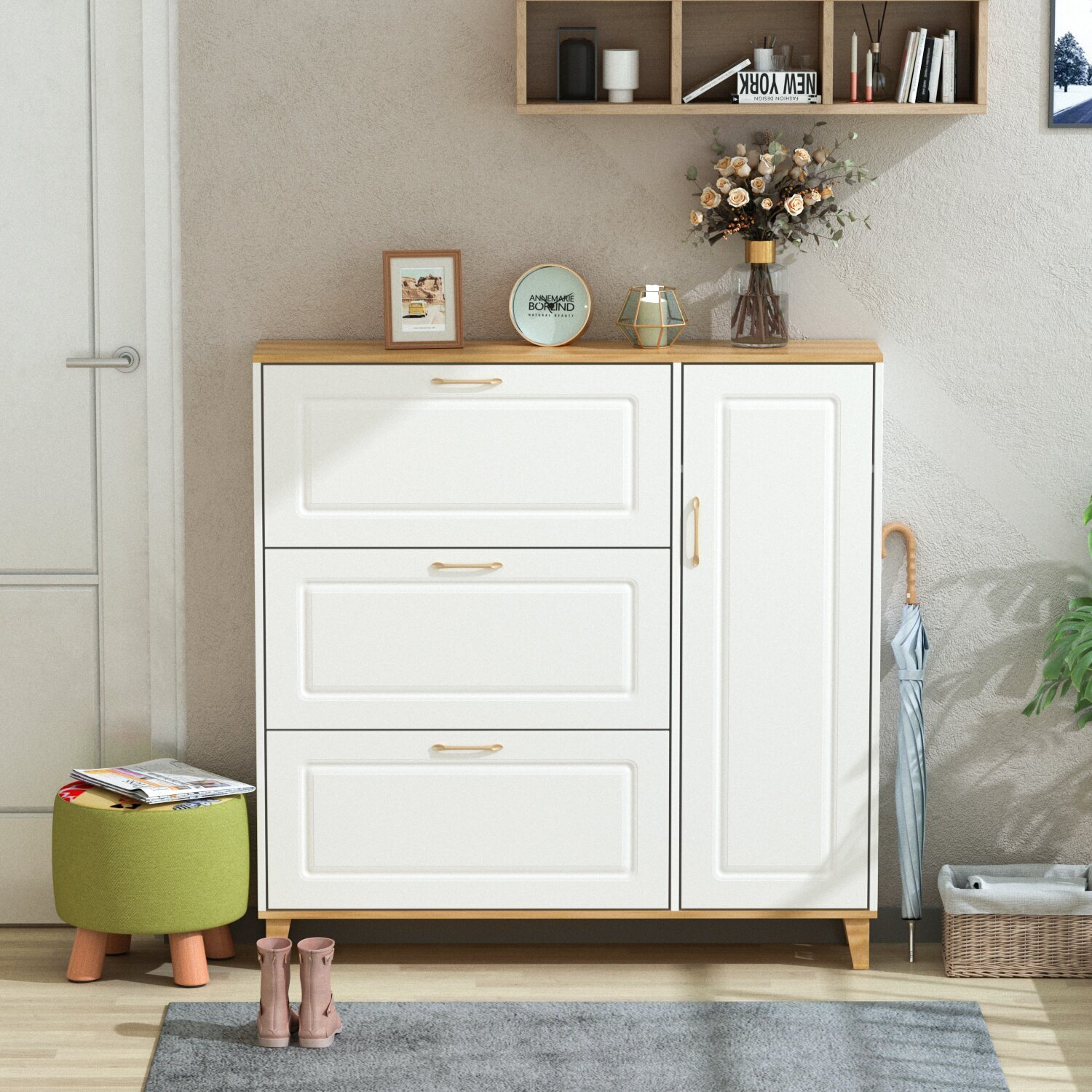 Two Tone Wooden Shoe Cabinet