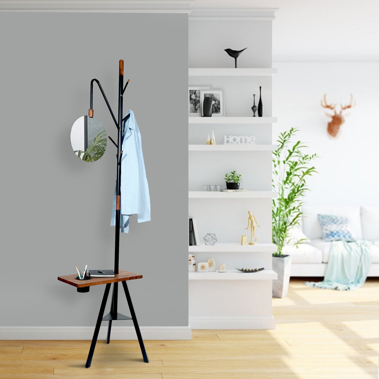 Two toned Coat Rack With Mirror