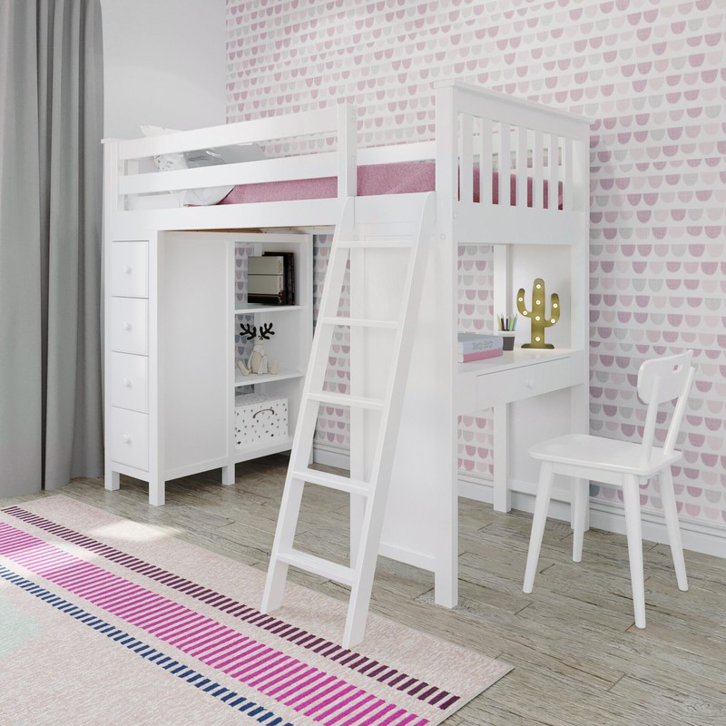 Tyree Twin 4 Drawer Solid Wood Loft Bed with Bookcase by Three Posts™ Baby & Kids
