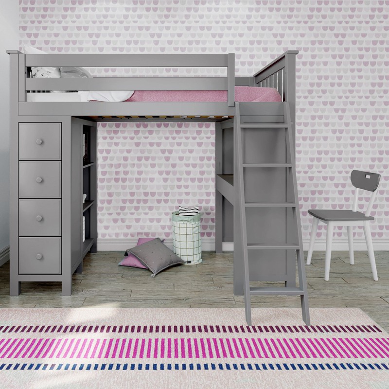 Tyree Twin 4 Drawer Solid Wood Loft Bed with Bookcase by Three Posts™ Baby & Kids