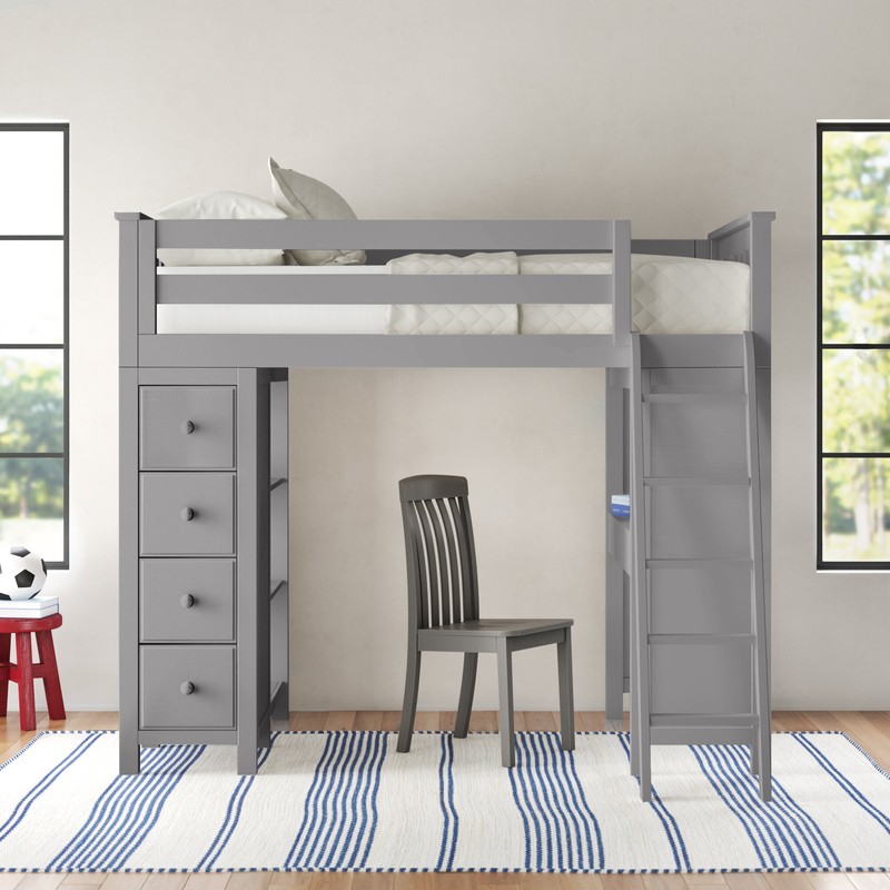 Tyree Twin 4 Drawer Solid Wood Loft Bed with Bookcase by Three Posts™ Baby & Kids