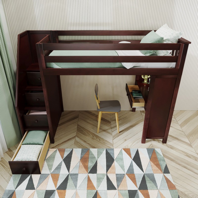 Tyree Twin 4 Drawer Solid Wood Loft Bed with Built-in-Desk by Three Posts™ Baby & Kids