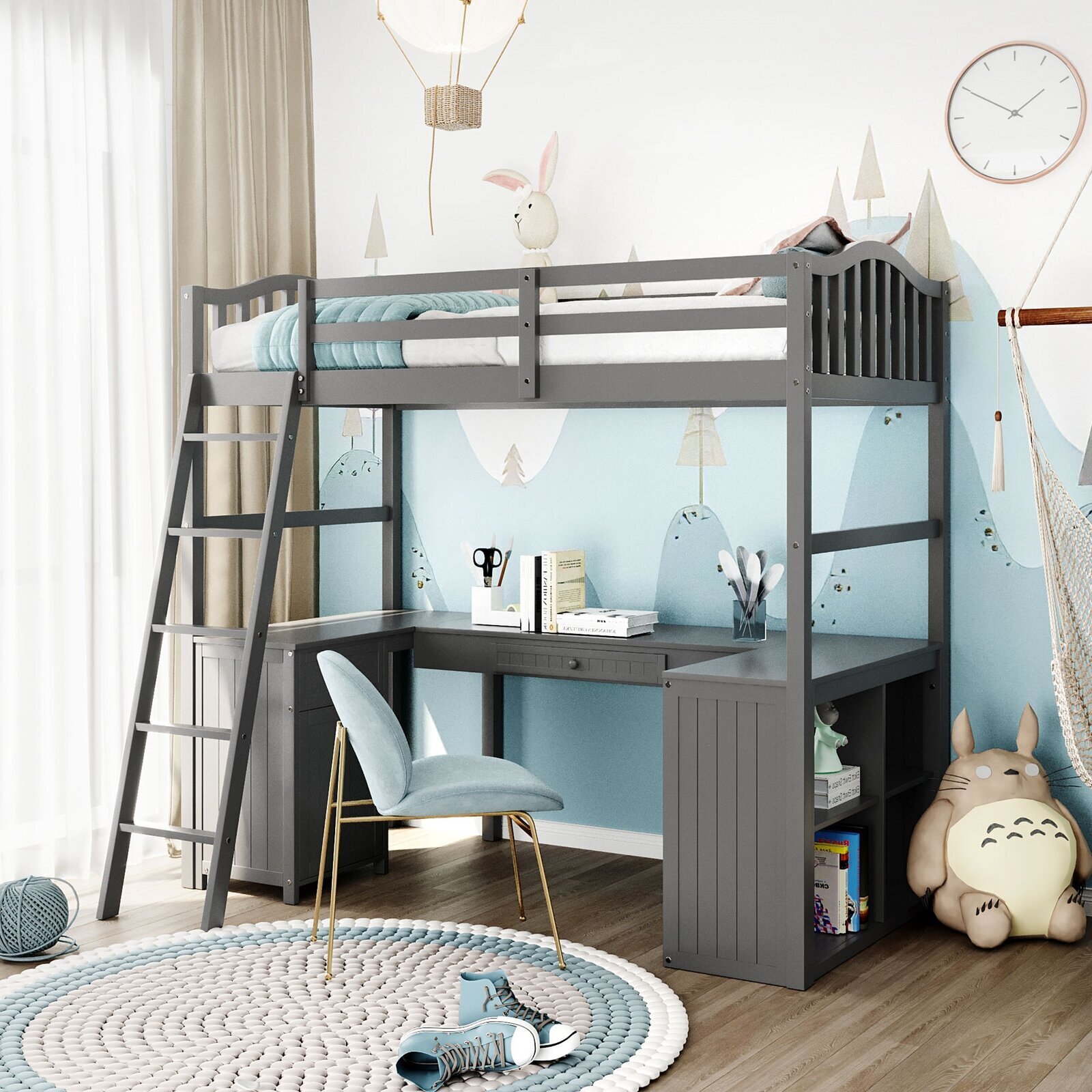 U Shaped Bunk Bed with Loft and Desk