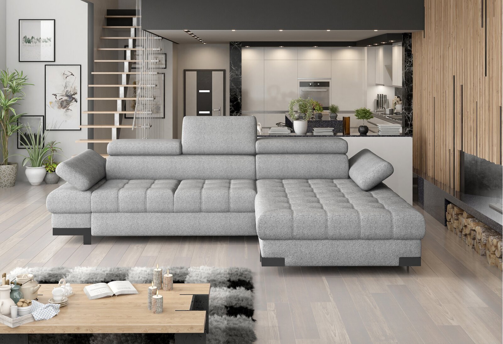Ultra Modern Microfiber Sleeper Sectional Sofa