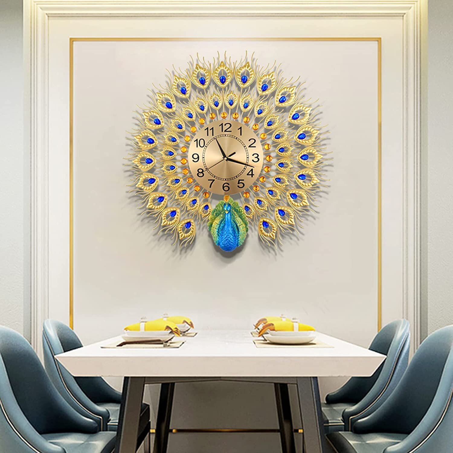 Unique Large Peacock Wall Clock 