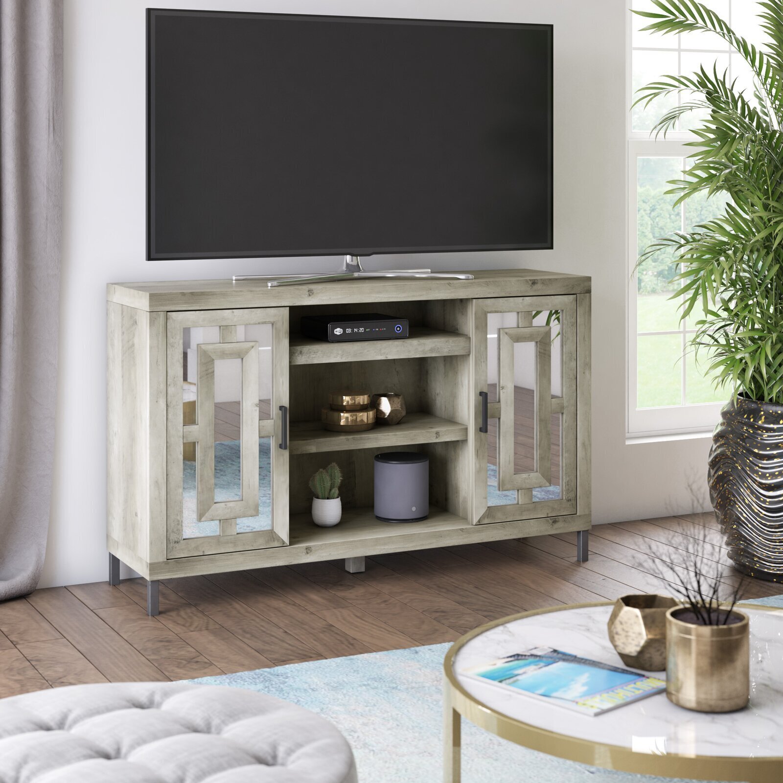 Unique TV Stands with Glass Pattern Doors 