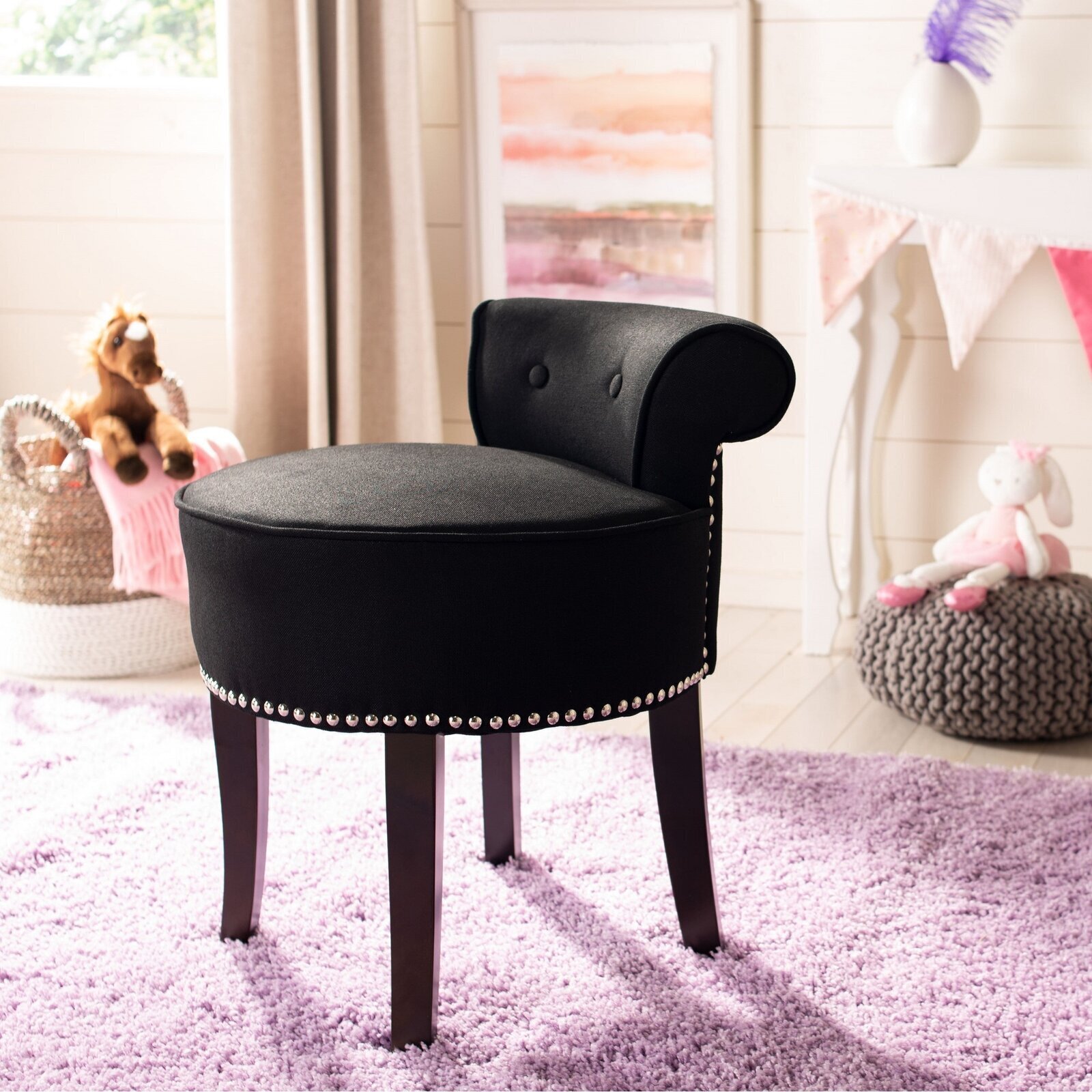 Vanity Stool with Rolled Back