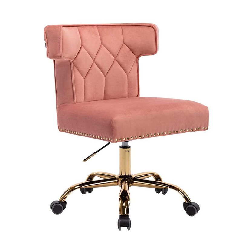 Velvet Office Chair Swivel Home Desk Chair With Wheels Upholstered Tufted Vanity Rolling Task Chair