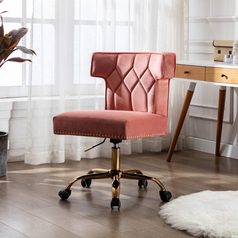 Velvet Office Chair Swivel Home Desk Chair With Wheels Upholstered Tufted Vanity Rolling Task Chair