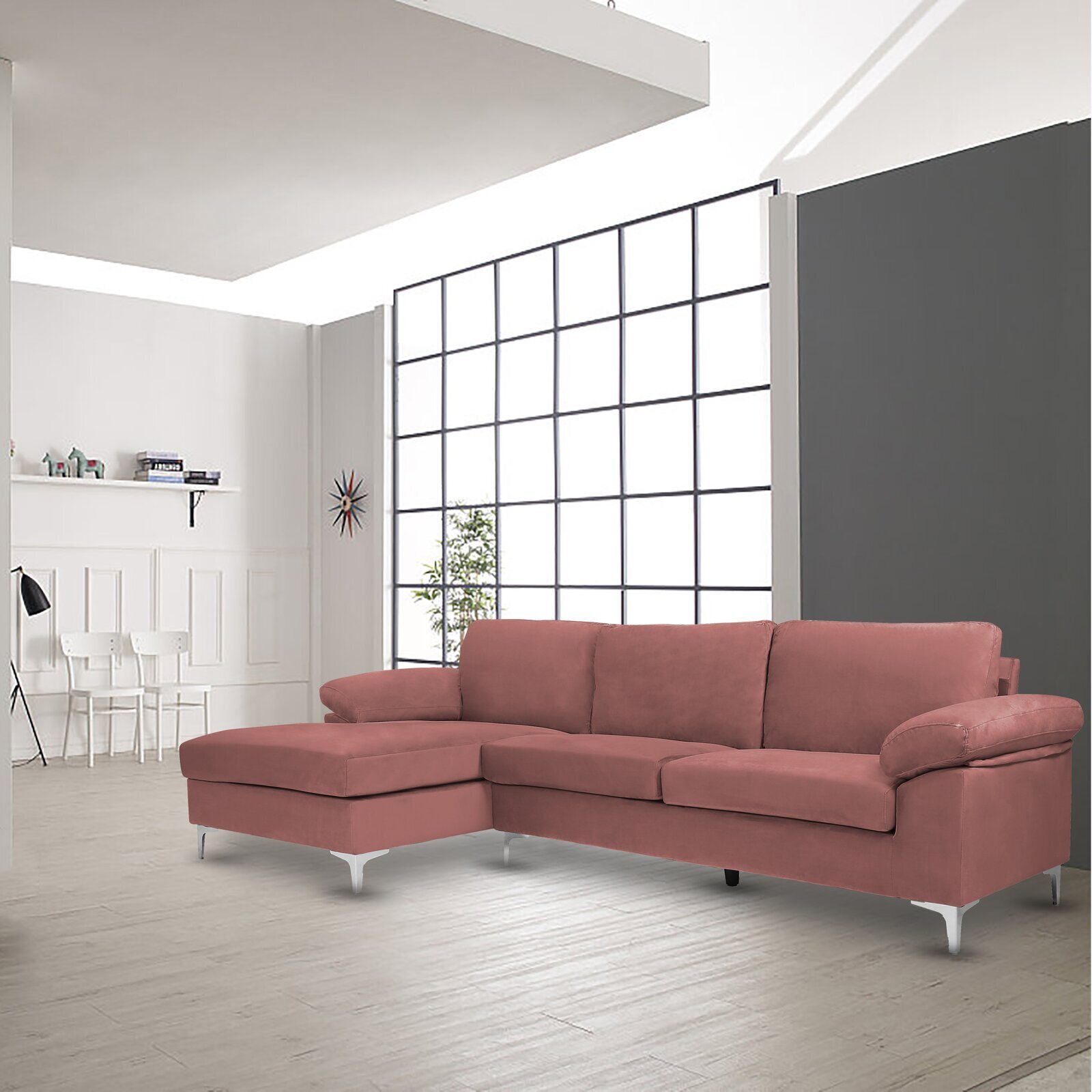 Velvet Reclining Sofa with Chaise Lounge 